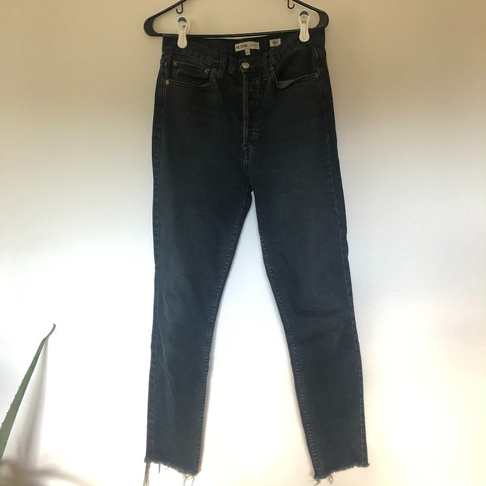 RE/DONE High Rise Ankle Crop Denim Sz 28 in Faded Black